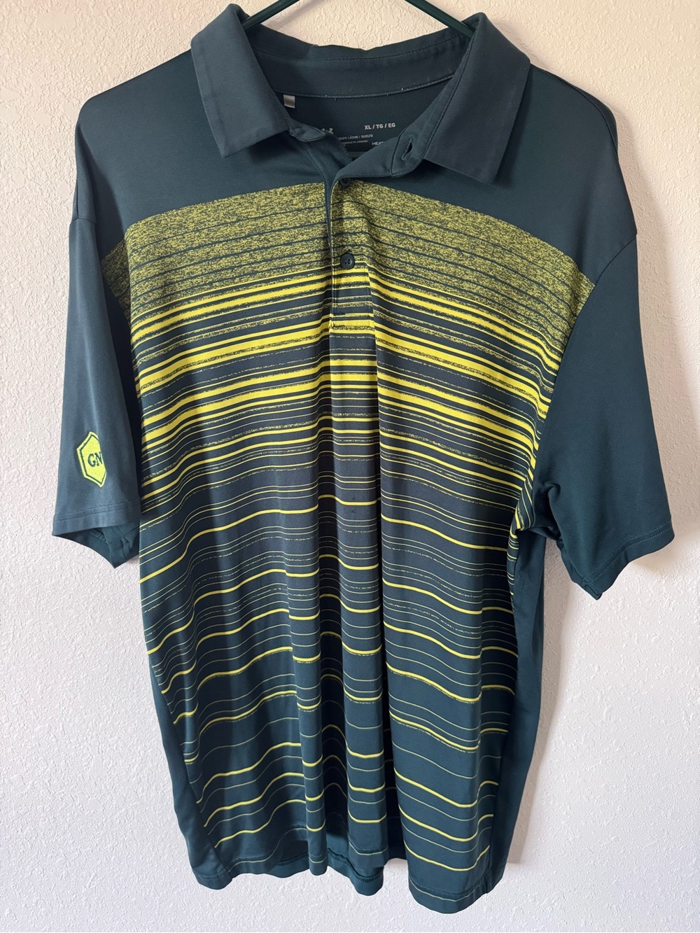 Men's Green and Yellow Striped “Golden Nugget” Golf Polo Shirt Size XL